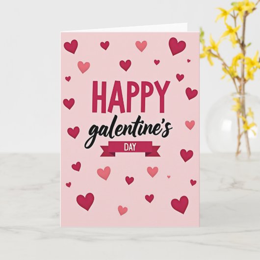 Pink Popping Hearts Galentines Card カード (黄色い花)