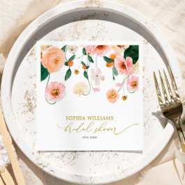 Pink Poppy Floral Bridal Shower Napkins スタンダードカクテルナプキン