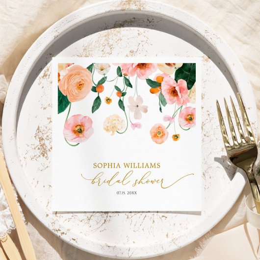 Pink Poppy Floral Bridal Shower Napkins スタンダードカクテルナプキン