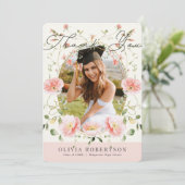 Pink Poppy Floral Photo Graduation Thank You Card 招待状 (スタンド正面)