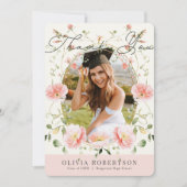 Pink Poppy Floral Photo Graduation Thank You Card 招待状 (正面)