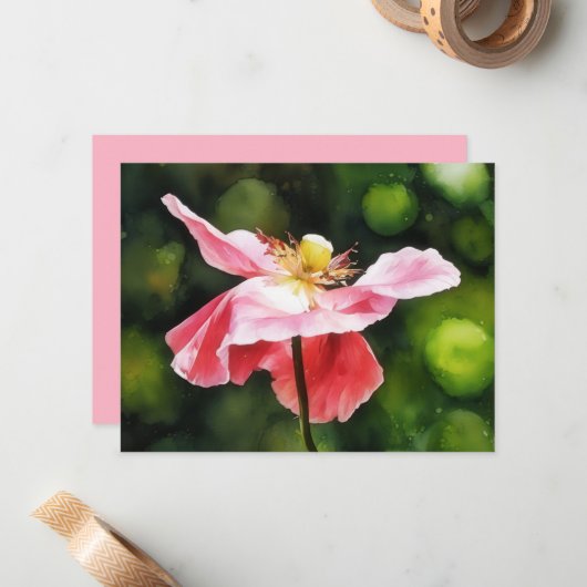Pink Poppy Flower Floral Art Note Card Set ノートカード (正面/裏面インサイチュ)