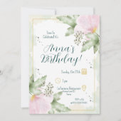 Pink Poppy Watercolour Florals Birthday 招待状 (正面)