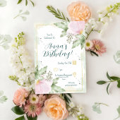 Pink Poppy Watercolour Florals Birthday 招待状