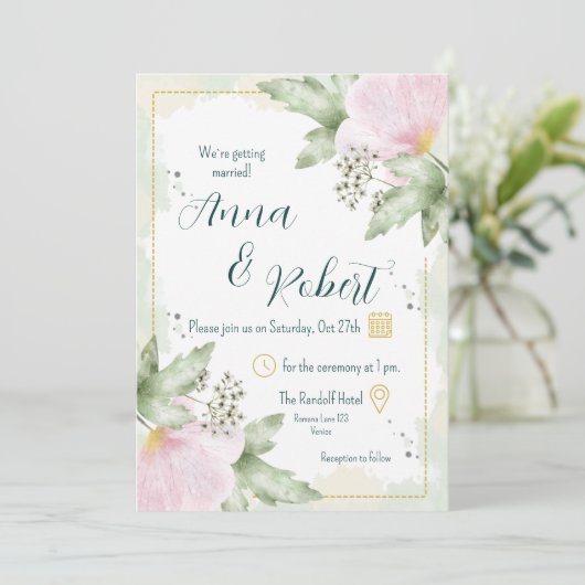 Pink Poppy Watercolour Florals Wedding 招待状 (スタンド正面)