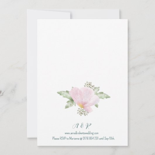 Pink Poppy Watercolour Florals Wedding 招待状 (裏面)