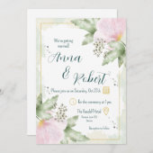 Pink Poppy Watercolour Florals Wedding 招待状 (正面/裏面)