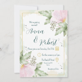 Pink Poppy Watercolour Florals Wedding 招待状