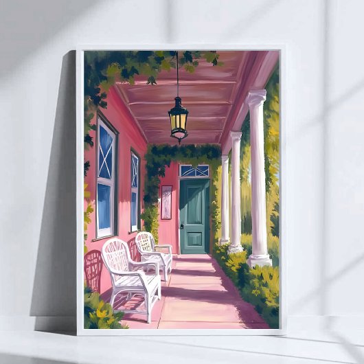 Pink Porch | Botanical Deck Floral Watercolor ポスター