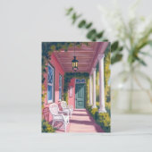 Pink Porch | Botanical Deck Floral Watercolor ポストカード (スタンド正面)