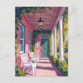 Pink Porch | Botanical Deck Floral Watercolor ポストカード (正面)
