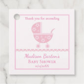 Pink Pram Cute Girl Baby Shower フェイバータグ (正面)