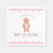 Pink Preppy Bear Beary First Birthday  スタンダードカクテルナプキン (正面)