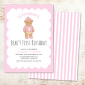 Pink Preppy Bear Beary First Birthday Invitation 招待状