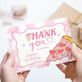 Pink Preppy Girl Pizza Thank You Card サンキューカード