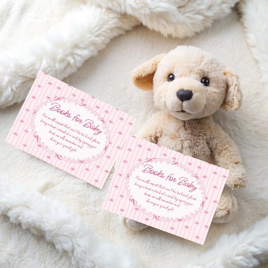 Pink preppy hand drawn baby shower book request エンクロージャーカード