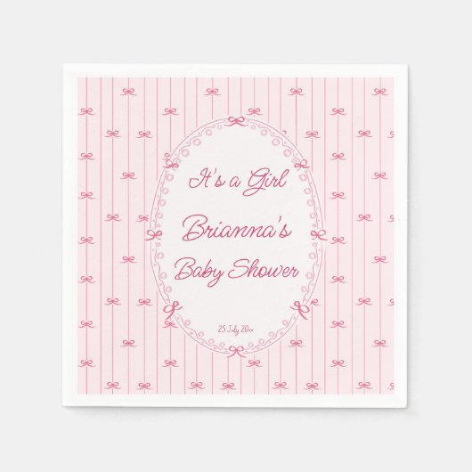 Pink preppy hand drawn baby shower monogrammed スタンダードカクテルナプキン (正面)