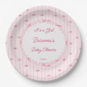 Pink preppy hand drawn baby shower monogrammed ペーパープレート (正面)