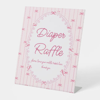 Pink preppy hand drawn baby shower raffle sign 台座サイン