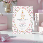 Pink Preppy One Silly Goose Bow 1st Birthday 招待状