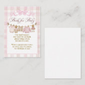 Pink Preppy Teddy Bear Girl Baby Shower books エンクロージャーカード (正面/裏面)