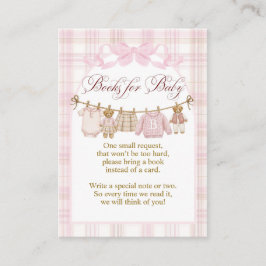 Pink Preppy Teddy Bear Girl Baby Shower books エンクロージャーカード