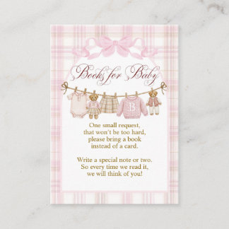 Pink Preppy Teddy Bear Girl Baby Shower books エンクロージャーカード