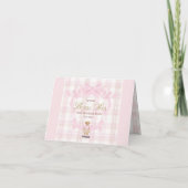 Pink Preppy Teddy Bear Girl Baby Shower Plaid Bow サンキューカード (裏面)