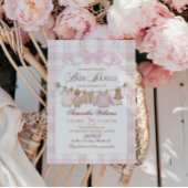 Pink Preppy Teddy Bear Girl Baby Shower Plaid Bow 招待状