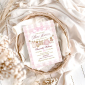 Pink Preppy Teddy Bear Girl Baby Shower Plaid Bow 招待状