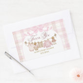 Pink Preppy Teddy Bear Girl Baby Shower Plaid Bow 長方形シール (封筒)