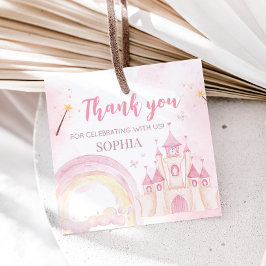 Pink Princess 4th Birthday Party Square フェイバータグ