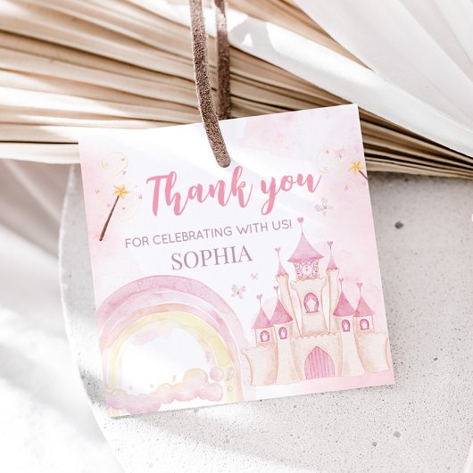 Pink Princess 4th Birthday Party Square フェイバータグ