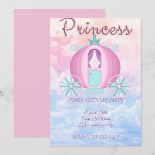 PINK PRINCESS BIRTHDAY INVITATION 招待状 (正面/裏面)