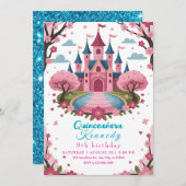 Pink Princess Castle Birthday for Girls 招待状 (正面/裏面)