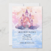 Pink princess castle birthday invitation 招待状 (正面)