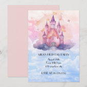 Pink princess castle birthday invitation 招待状 (正面/裏面)