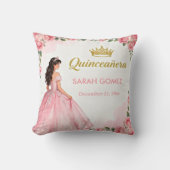 Pink Princess Dress Gold Tiara Quinceañera クッション (正面)