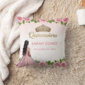 Pink Princess Dress Gold Tiara Quinceañera クッション (ブランケット)