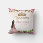 Pink Princess Dress Gold Tiara Quinceañera クッション (正面)