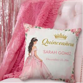 Pink Princess Dress Gold Tiara Quinceañera クッション