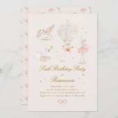 Pink Princess Fairytale Ballerina Girl Birthday 招待状 (正面/裏面)