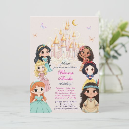 Pink Princess Fairytale Magical Castle Birthday  招待状 (スタンド正面)