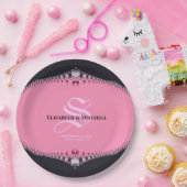 Pink Princess Lace Special Day Engagement Wedding ペーパープレート (パーティー)