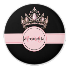 Pink Princess Monogram Tiara Girly Ceramic Knob セラミックノブ