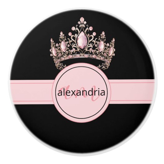 Pink Princess Monogram Tiara Girly Ceramic Knob セラミックノブ (正面)