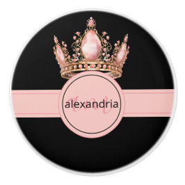 Pink Princess Monogram Tiara Girly Ceramic Knob セラミックノブ