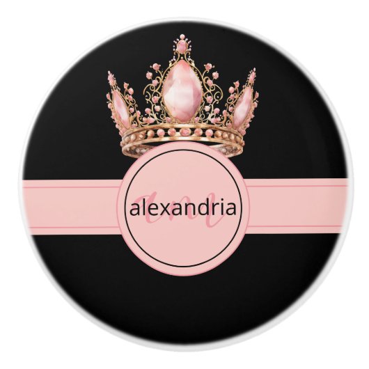 Pink Princess Monogram Tiara Girly Ceramic Knob セラミックノブ (正面)