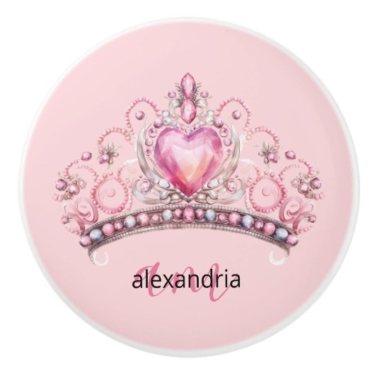 Pink Princess Monogram Tiara Girly Ceramic Knob セラミックノブ (正面)