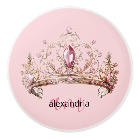 Pink Princess Monogram Tiara Girly Ceramic Knob セラミックノブ (正面)